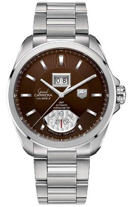 TAG Heuer Grand Carrera Calibre 8 RS Grande Date GMT Stainless Steel / Brown / Bracelet